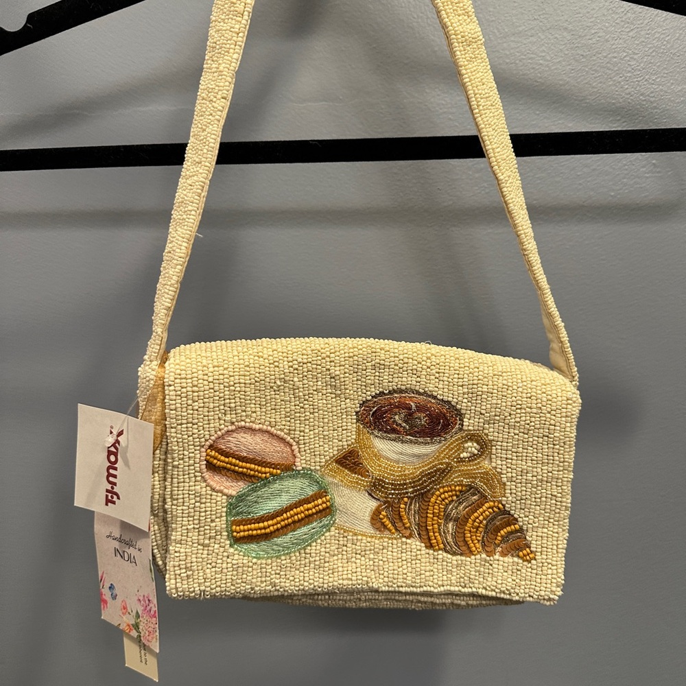 Beaded Cream Bag with Pastry Design